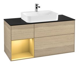 Тумба під раковину Villeroy & Boch Finion 120х50,1 см із підсвічуванням МДФ шпон дуба/скло чорне матове G412HFPC