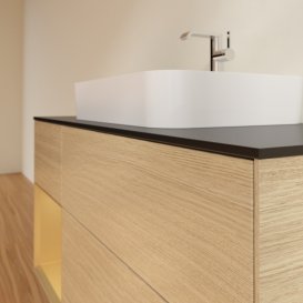 Тумба під раковину Villeroy & Boch Finion 120х50,1 см із підсвічуванням МДФ шпон дуба/скло чорне матове G412HFPC