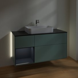 Тумба під раковину Villeroy & Boch Finion 120х50,1 см із підсвічуванням МДФ оливковий матовий лак/скло чорне матове G412HGGM