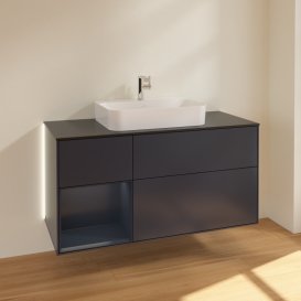 Тумба під раковину Villeroy & Boch Finion 120х50,1 см із підсвічуванням МДФ темно-синій матовий лак/скло чорне матове G412HGHG