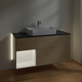 Тумба под раковину Villeroy & Boch Finion 120х50,1 см с подсветкой МДФ шпон дуба/стекло черное матовое G412MTPC