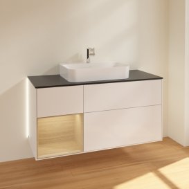 Тумба под раковину Villeroy & Boch Finion 120х50,1 см с подсветкой МДФ глянцевый белый лак/стекло черное матовое G412PCGF