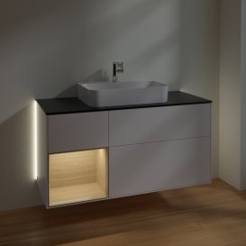 Тумба под раковину Villeroy & Boch Finion 120х50,1 см с подсветкой МДФ белый матовый лак/стекло черное матовое G412PCMT