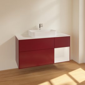 Тумба под раковину Villeroy & Boch Finion 120х50,1 см с подсветкой МДФ пион матовый лак/стекло белое матовое F421GFHB