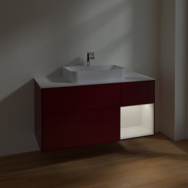 Тумба под раковину Villeroy & Boch Finion 120х50,1 см с подсветкой МДФ пион матовый лак/стекло белое матовое F421GFHB