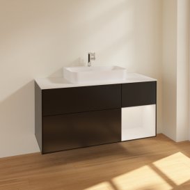 Тумба под раковину Villeroy & Boch Finion 120х50,1 см с подсветкой МДФ черный матовый лак/стекло белое матовое F421GFPD