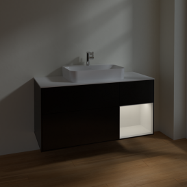 Тумба под раковину Villeroy & Boch Finion 120х50,1 см с подсветкой МДФ черный матовый лак/стекло белое матовое F421GFPD