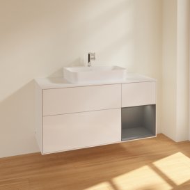 Тумба под раковину Villeroy & Boch Finion 120х50,1 см с подсветкой МДФ глянцевый белый лак/стекло белое матовое F421GKGF