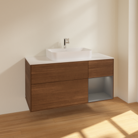 Тумба під раковину Villeroy & Boch Finion 120х50,1 см із підсвічуванням МДФ шпон волоського горіха/скло біле матове F421GKGN