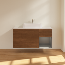 Тумба під раковину Villeroy & Boch Finion 120х50,1 см із підсвічуванням МДФ шпон волоського горіха/скло біле матове F421GKGN