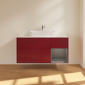 Тумба під раковину Villeroy & Boch Finion 120х50,1 см із підсвічуванням МДФ півонія матовий лак/скло біле матове F421GKHB