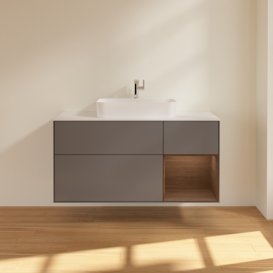 Тумба под раковину Villeroy & Boch Finion 120х50,1 см с подсветкой МДФ антрацит матовый лак/стекло белое матовое F421GNGK