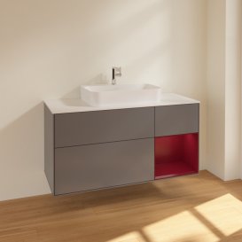 Тумба під раковину Villeroy & Boch Finion 120х50,1 см із підсвічуванням МДФ антрацит матовий лак/скло біле матове F421HBGK