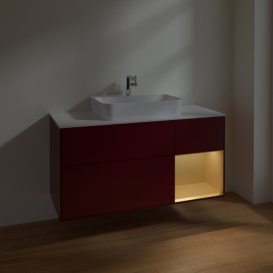 Тумба під раковину Villeroy & Boch Finion 120х50,1 см із підсвічуванням МДФ півонія матовий лак/скло біле матове F421HFHB