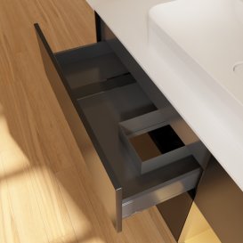 Тумба под раковину Villeroy & Boch Finion 120х50,1 см с подсветкой МДФ черный матовый лак/стекло белое матовое F421HFPD