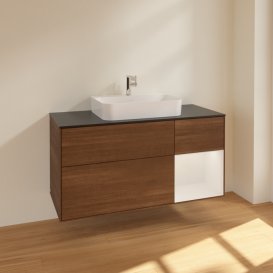 Тумба под раковину Villeroy & Boch Finion 120х50,1 см с подсветкой МДФ шпон грецкого ореха/стекло черное матовое F422GFGN