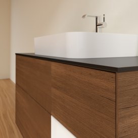 Тумба под раковину Villeroy & Boch Finion 120х50,1 см с подсветкой МДФ шпон грецкого ореха/стекло черное матовое F422GFGN