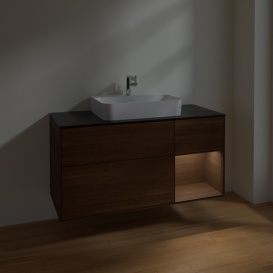 Тумба под раковину Villeroy & Boch Finion 120х50,1 см с подсветкой МДФ шпон грецкого ореха/стекло черное матовое F422GNGN