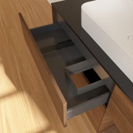 Тумба под раковину Villeroy & Boch Finion 120х50,1 см с подсветкой МДФ шпон грецкого ореха/стекло черное матовое F422GNGN