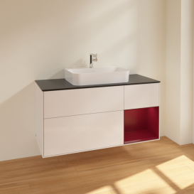 Тумба под раковину Villeroy & Boch Finion 120х50,1 см с подсветкой МДФ глянцевый белый лак/стекло черное матовое F422HBGF