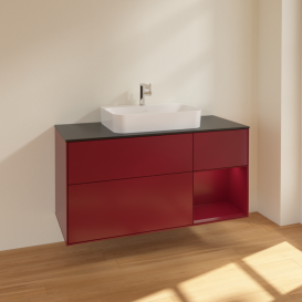 Тумба під раковину Villeroy & Boch Finion 120х50,1 см із підсвічуванням МДФ півонія матовий лак/скло чорне матове F422HBHB