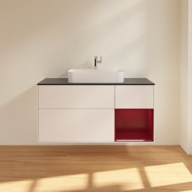 Тумба під раковину Villeroy & Boch Finion 120х50,1 см с подсветкой МДФ білий матовий лак/скло чорне матове F422HBMT