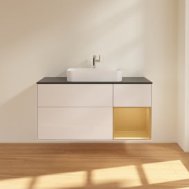 Тумба під раковину Villeroy & Boch Finion 120х50,1 см з підсвіткою МДФ білий глянцевий лак/скло чорне матове F422HFGF