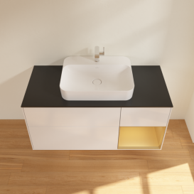 Тумба під раковину Villeroy & Boch Finion 120х50,1 см з підсвіткою МДФ білий глянцевий лак/скло чорне матове F422HFGF