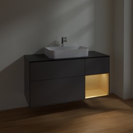 Тумба под раковину Villeroy & Boch Finion 120х50,1 см с подсветкой МДФ антрацит матовый лак/стекло черное матовое F422HFGK