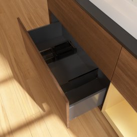 Тумба під раковину Villeroy & Boch Finion 120х50,1 см із підсвічуванням МДФ шпон волоського горіха/скло чорне матове F422HFGN