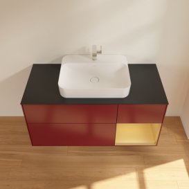 Тумба під раковину Villeroy & Boch Finion 120х50,1 см із підсвічуванням МДФ півонія матовий лак/скло чорне матове F422HFHB