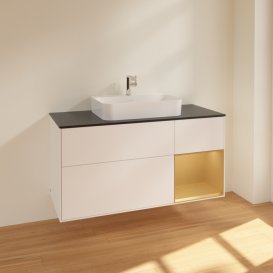 Тумба під раковину Villeroy & Boch Finion 120х50,1 см с подсветкой МДФ білий матовий лак/скло чорне матове F422HFMT