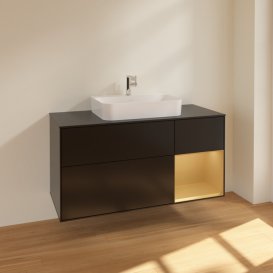 Тумба під раковину Villeroy & Boch Finion 120х50,1 см із підсвічуванням МДФ чорний матовий лак/скло чорне матове F422HFPD