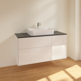 Тумба под раковину Villeroy & Boch Finion 120х50,1 см с подсветкой МДФ глянцевый белый лак/стекло черное матовое F422MTGF