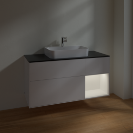 Тумба под раковину Villeroy & Boch Finion 120х50,1 см с подсветкой МДФ глянцевый белый лак/стекло черное матовое F422MTGF