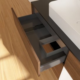 Тумба під раковину Villeroy & Boch Finion 120х50,1 см із підсвічуванням МДФ шпон волоського горіха/скло чорне матове F422MTGN