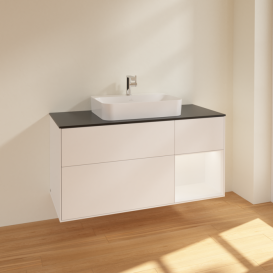 Тумба під раковину Villeroy & Boch Finion 120х50,1 см с подсветкой МДФ білий матовий лак/скло чорне матове F422MTMT