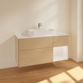 Тумба под раковину Villeroy & Boch Finion 120х50,1 см с подсветкой МДФ шпон дуба/стекло белое матовое F421GFPC