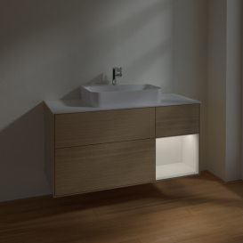 Тумба под раковину Villeroy & Boch Finion 120х50,1 см с подсветкой МДФ шпон дуба/стекло белое матовое F421GFPC