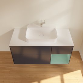 Тумба под раковину Villeroy & Boch Finion 120х50,1 см с подсветкой МДФ темно-синий матовый лак/стекло белое матовое F421GMHG