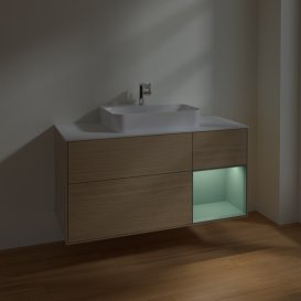 Тумба под раковину Villeroy & Boch Finion 120х50,1 см с подсветкой МДФ шпон дуба/стекло белое матовое F421GMPC