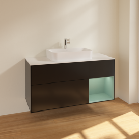 Тумба под раковину Villeroy & Boch Finion 120х50,1 см с подсветкой МДФ черный матовый лак/стекло белое матовое F421GMPD