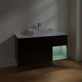 Тумба под раковину Villeroy & Boch Finion 120х50,1 см с подсветкой МДФ черный матовый лак/стекло белое матовое F421GMPD