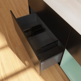 Тумба под раковину Villeroy & Boch Finion 120х50,1 см с подсветкой МДФ черный матовый лак/стекло белое матовое F421GMPD