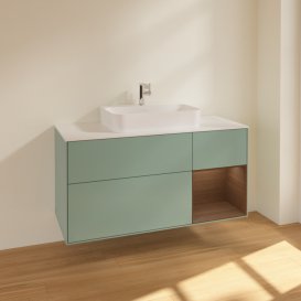 Тумба под раковину Villeroy & Boch Finion 120х50,1 см с подсветкой МДФ оливковый матовый лак/стекло белое матовое F421GNGM