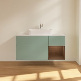 Тумба под раковину Villeroy & Boch Finion 120х50,1 см с подсветкой МДФ оливковый матовый лак/стекло белое матовое F421GNGM