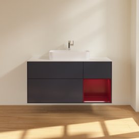 Тумба под раковину Villeroy & Boch Finion 120х50,1 см с подсветкой МДФ темно-синий матовый лак/стекло белое матовое F421HBHG