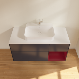 Тумба под раковину Villeroy & Boch Finion 120х50,1 см с подсветкой МДФ темно-синий матовый лак/стекло белое матовое F421HBHG