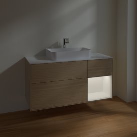 Тумба под раковину Villeroy & Boch Finion 120х50,1 см с подсветкой МДФ шпон дуба/стекло белое матовое F421MTPC