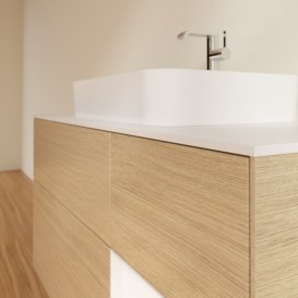 Тумба под раковину Villeroy & Boch Finion 120х50,1 см с подсветкой МДФ шпон дуба/стекло белое матовое F421MTPC